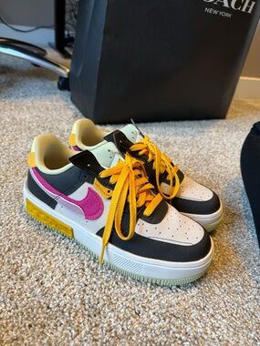 Nike Multicolor Low-Top Sneakers - White, Black, Pink & Yellow Accents
